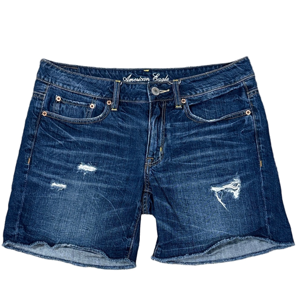 American Eagle Outfitters Dark Blue Distressed Denim Shorts SKU1266